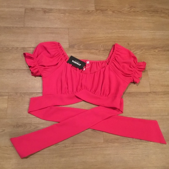 Women’s Ruffle Short Sleeve Tie Up Back Crop Top - Picture 6 of 8